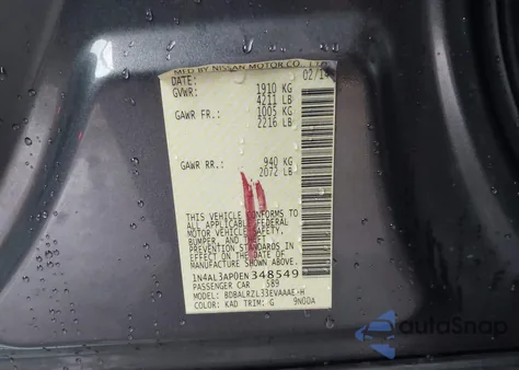 2014 Nissan Altima 2.5 S from USA, damaged, VIN 1N4AL3AP0EN348549